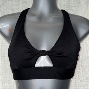 Pink Black Racerback Sports Bra with Cutout Detail